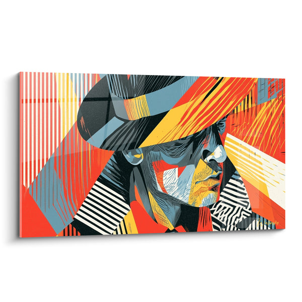 Tableau Policier au chapeau rouge et jaune géométrique - Filature urbaine - Edition Police