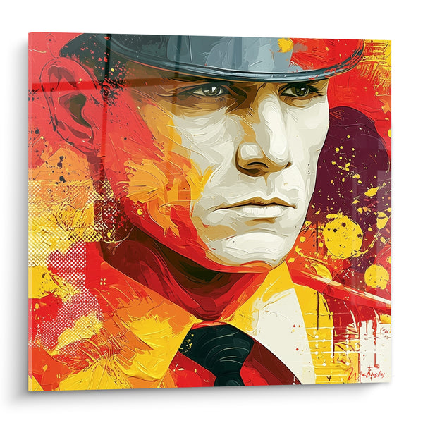 Tableau Policier casqué au regard rouge et jaune - Regard d'autorité - Edition Police
