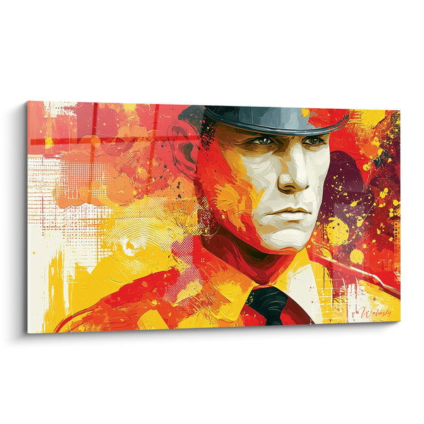 Tableau Policier casquette rouge et jaune éclatants - Instant de tension - Edition Police