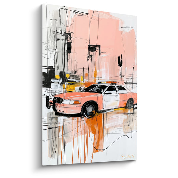 Tableau Voiture de patrouille corail et rose poudré - Course urbaine - Edition Police