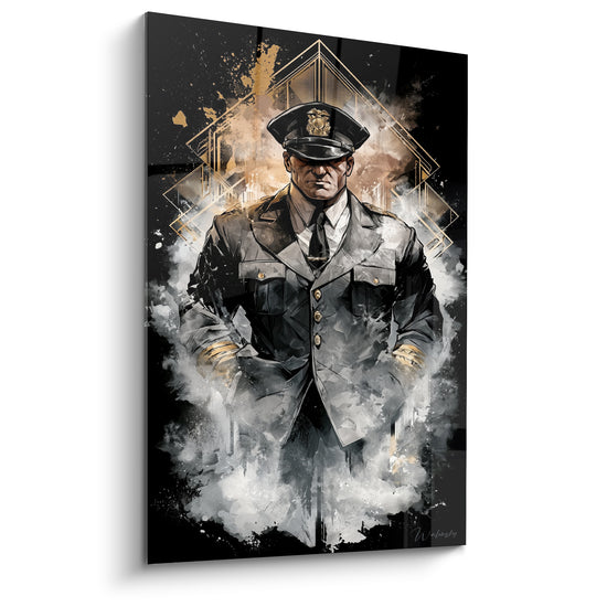 Tableau Policier gris et doré en uniforme - Gardien impassible - Edition Police