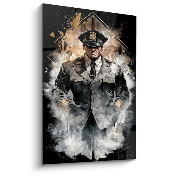 Tableau Policier gris et doré en uniforme - Gardien impassible - Edition Police
