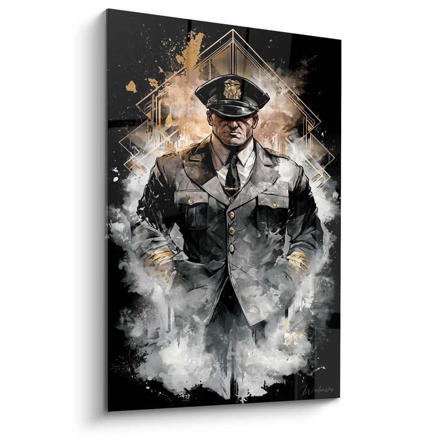 Tableau Policier gris et doré en uniforme - Gardien impassible - Edition Police