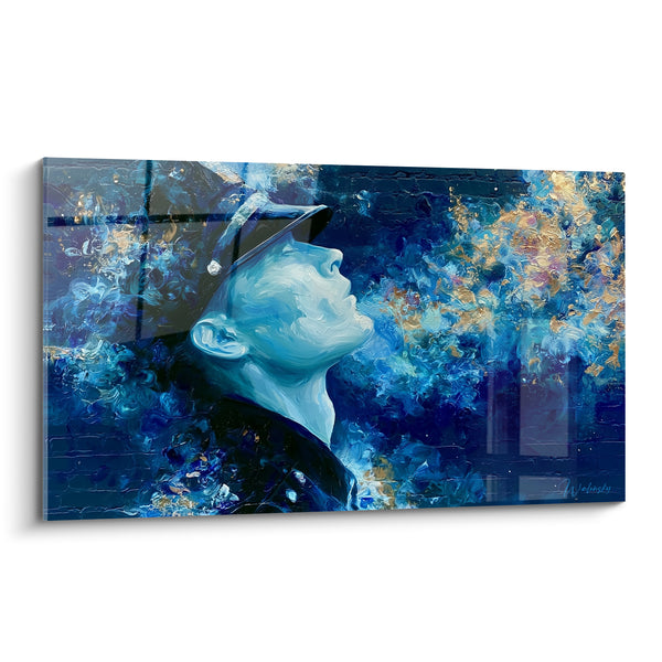 Tableau Policier au visage renversé bleu doré - Souffle nocturne - Edition Police