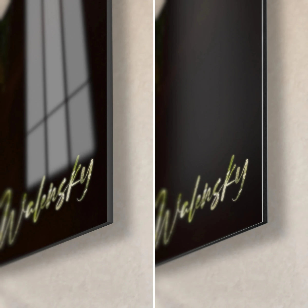 Wall art bright red apples on a black background, bottom right corner: acrylic glass with reflections, matte Dibond aluminum, golden signature
