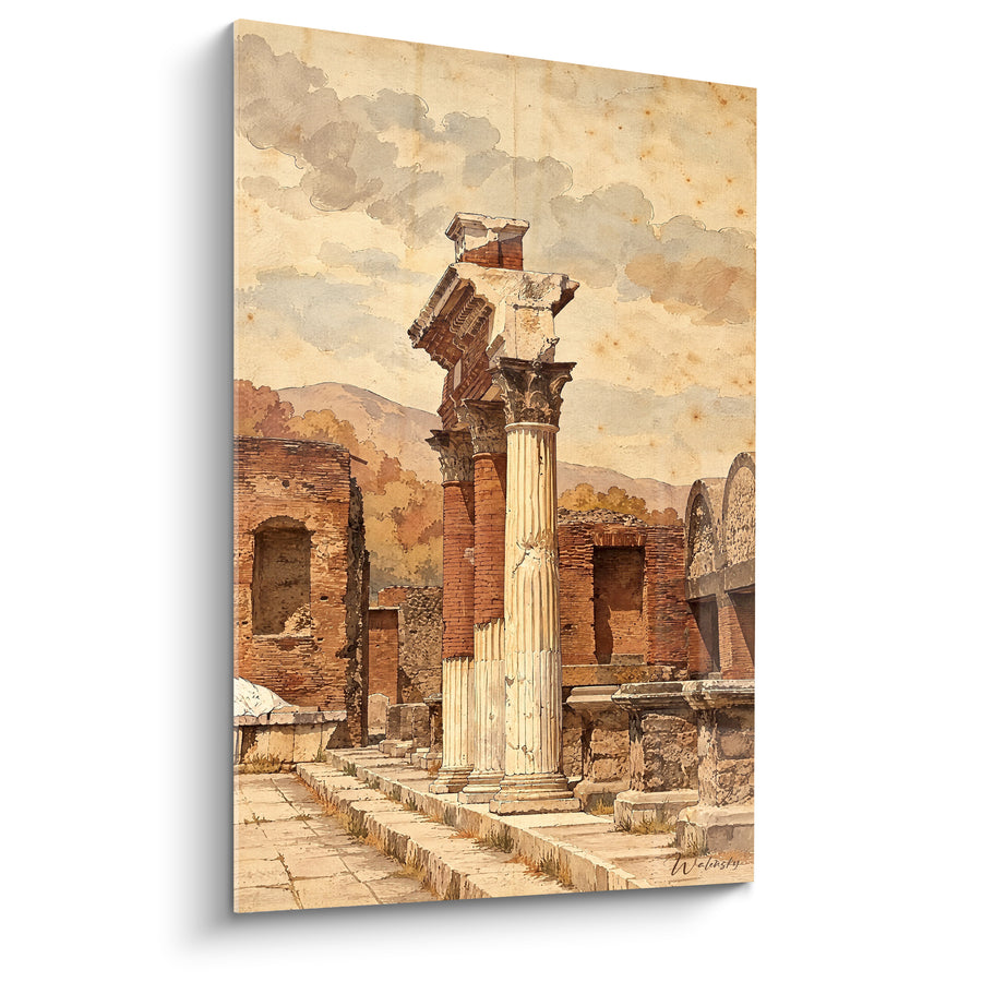 Tableau Colonnes antiques beige et ocre - Mémoire des ruines - Edition Pompéi Campanie Italie