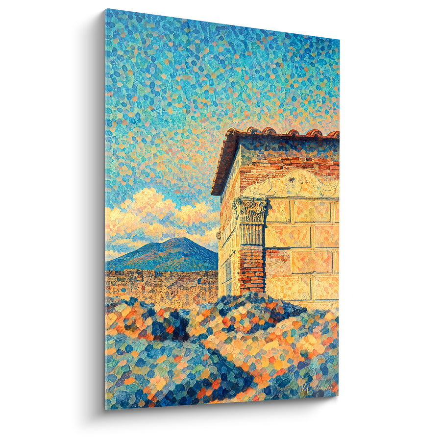 Tableau Ruines antiques aux teintes bleu et ocre - Lumière sur les vestiges - Edition Pompéi Campanie Italie