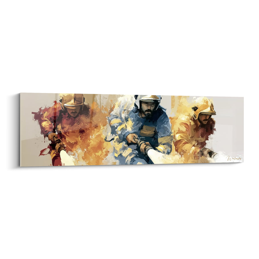 Firefighters in Helmets with Blue and Orange Lances - Battle Against Flames - Firefighters Edition