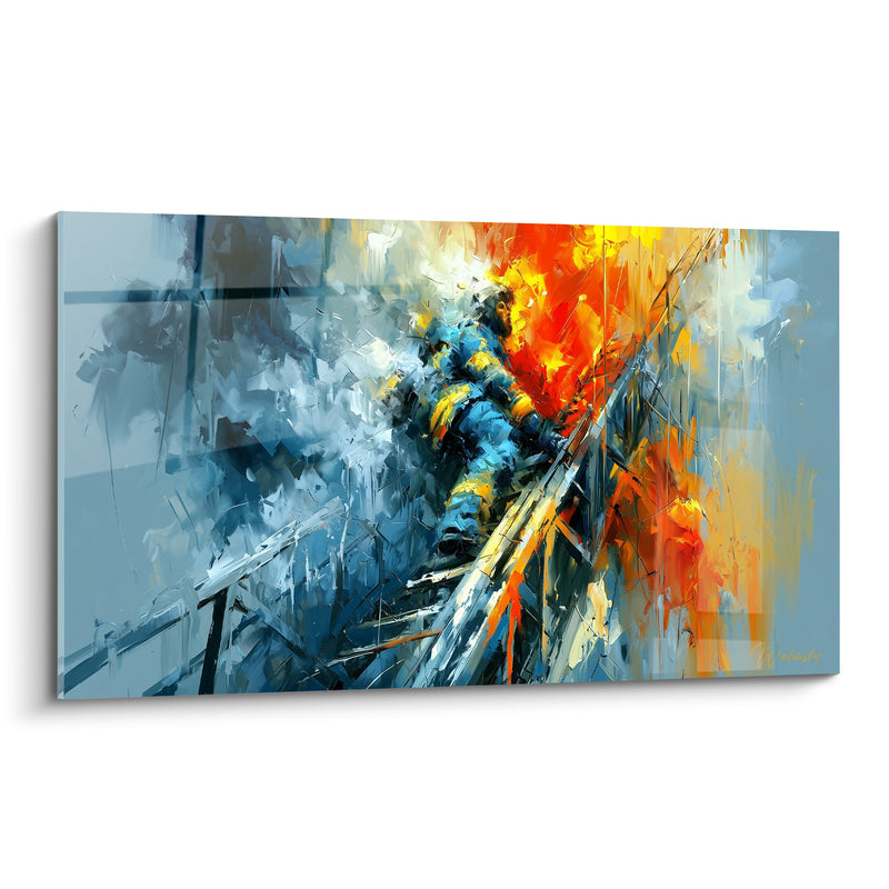 Tableau Pompier gravissant une échelle en flammes - Ascension héroïque - Edition Pompiers