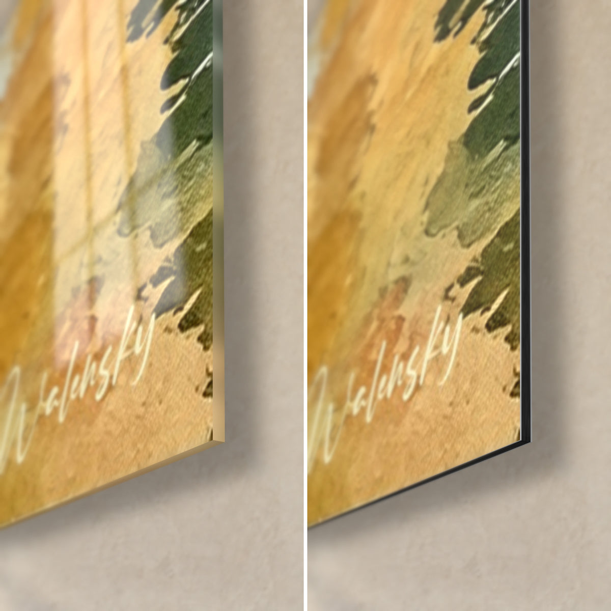 Détail des coulures aquarelle sur la pierre ocre et les reflets verts de l'eau du Gardon