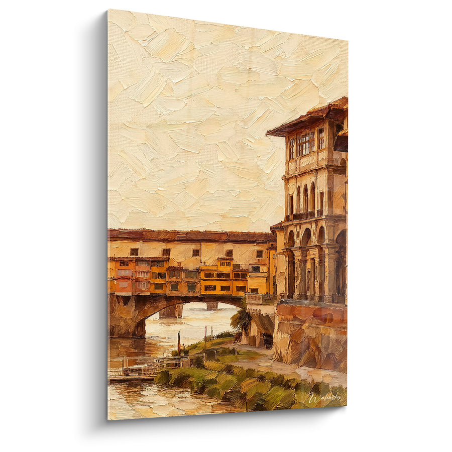 Tableau Pont ocre et crème sur l'Arno - Lumière florentine - Edition Ponte Vecchio (Florence) Toscane Italie