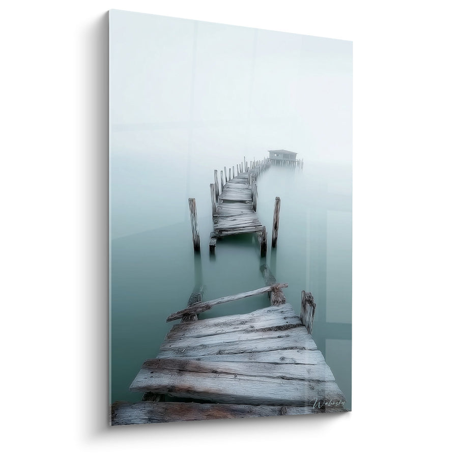 Tableau Ponton de Bois dans la Brume aux Tons Bleu-Vert - Sérénité Aquatique - Edition Feng shui Nord Eau