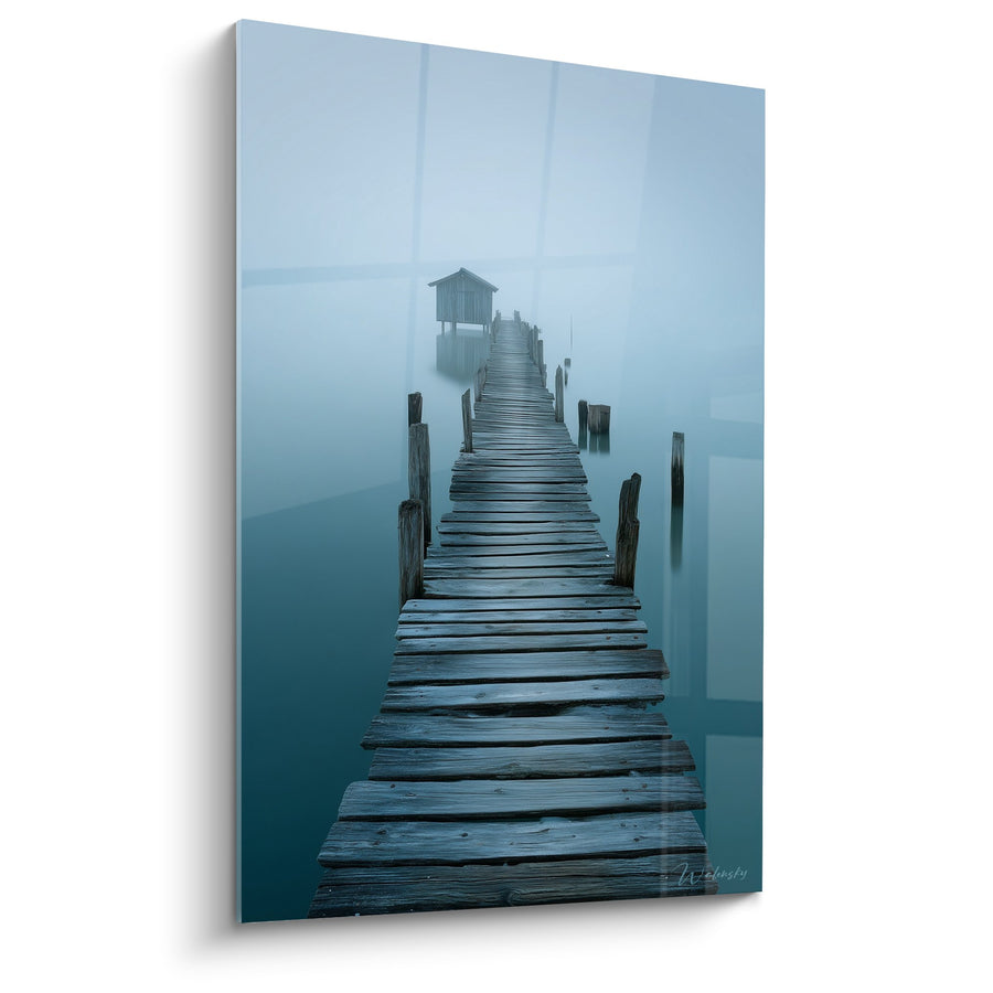 Tableau ponton brumeux dans les tons bleus et gris - Sérénité lacustre - Edition Feng shui Nord Eau