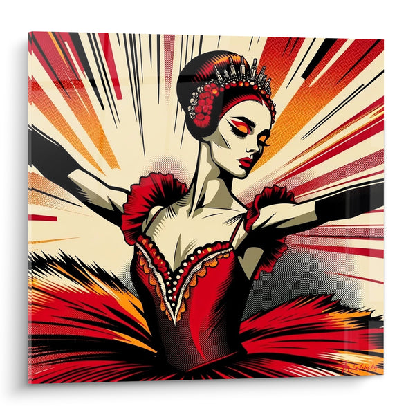 Tableau Ballerine rouge et orange en tutu explosif - Envol de la scène - Edition Pop art abstrait