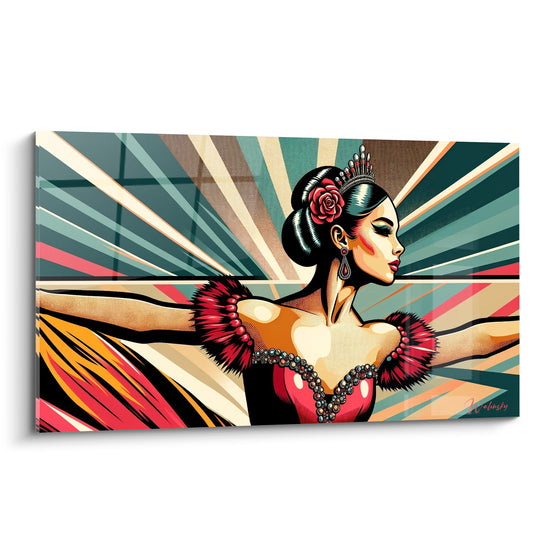 Tableau Danseuse rose et sarcelle en éventail - Révérence flamboyante - Edition Pop art abstrait