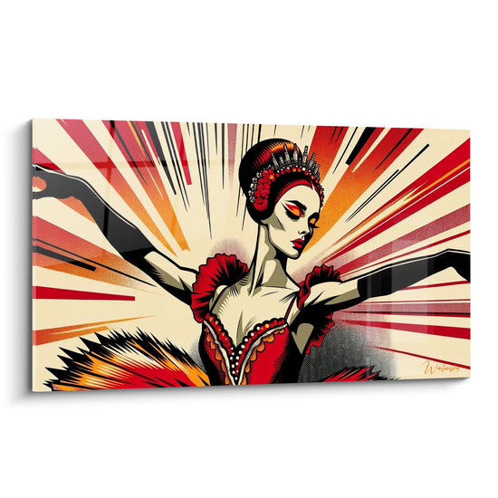 Tableau Danseuse rouge et noire en tutu flamboyant - Envol flamboyant - Edition Pop art abstrait