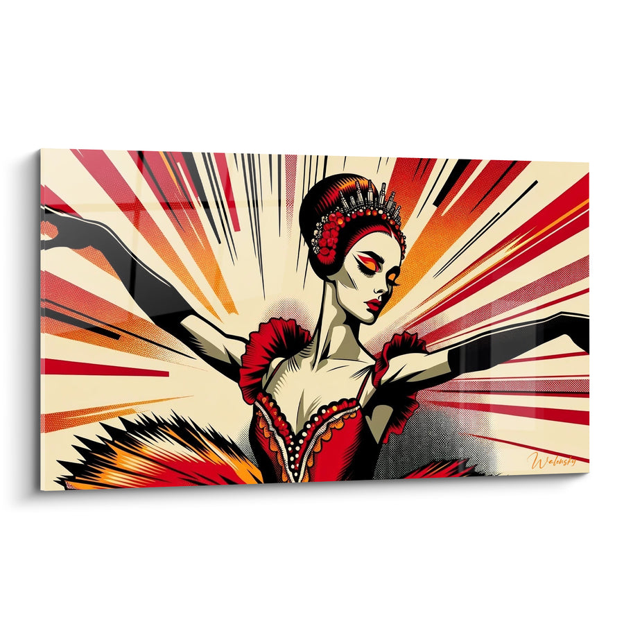 Tableau Danseuse rouge et noire en tutu flamboyant - Envol flamboyant - Edition Pop art abstrait