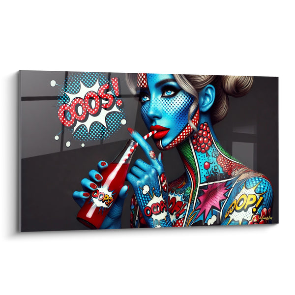 Tableau Femme bleue aux bulles rouges - Éclat de bande dessinée - Edition Pop art abstrait