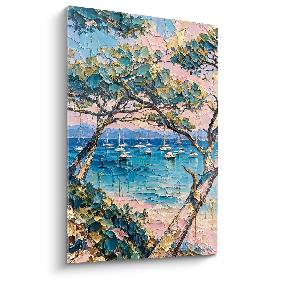 Seascape Pine Trees in Turquoise and Pink on the Bay - Coastal Escape - Île de Porquerolles Edition, Provence-Alpes-Côte d'Azur, France