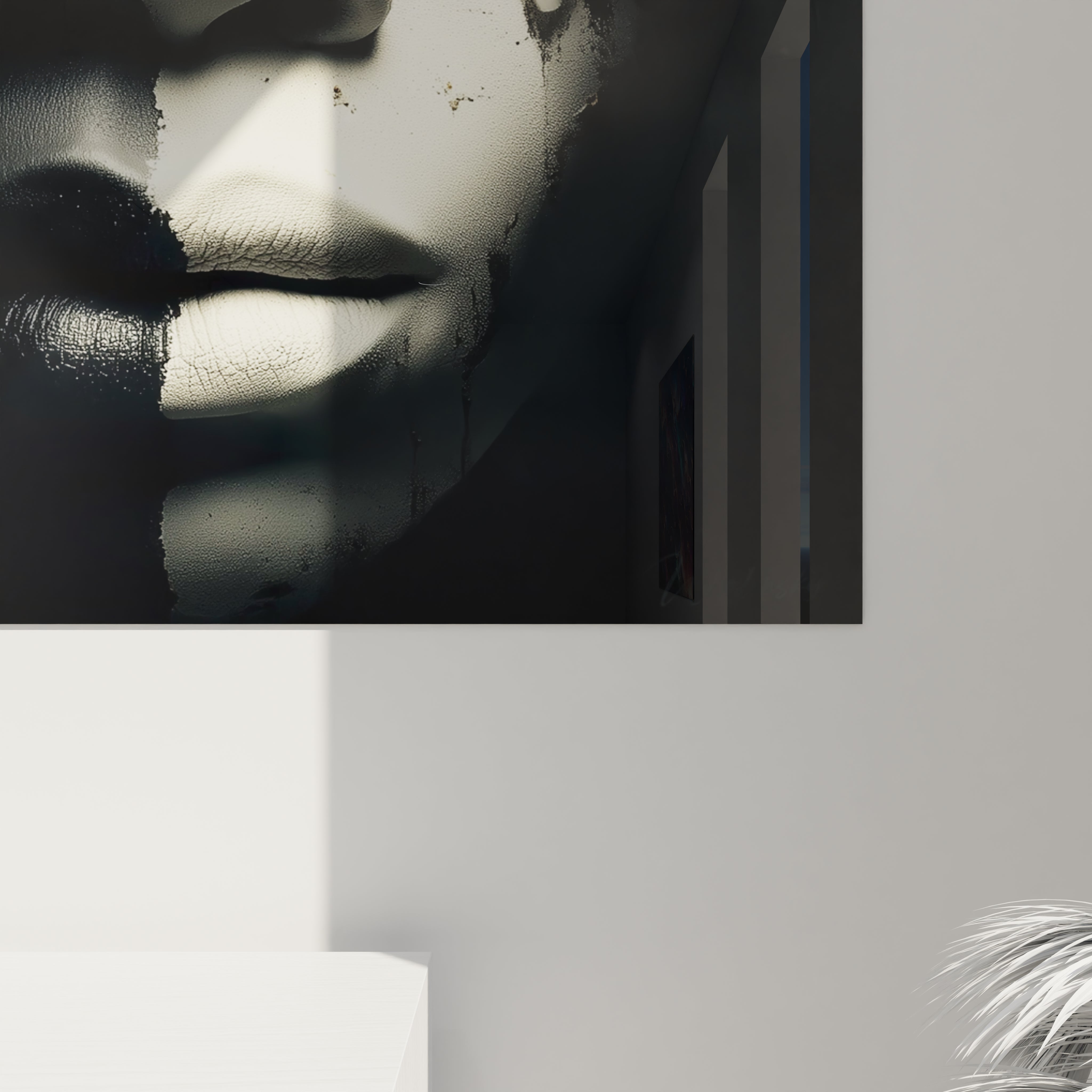 Tableau portrait africain contemporain avec des traits artistiques uniques et des couleurs neutres