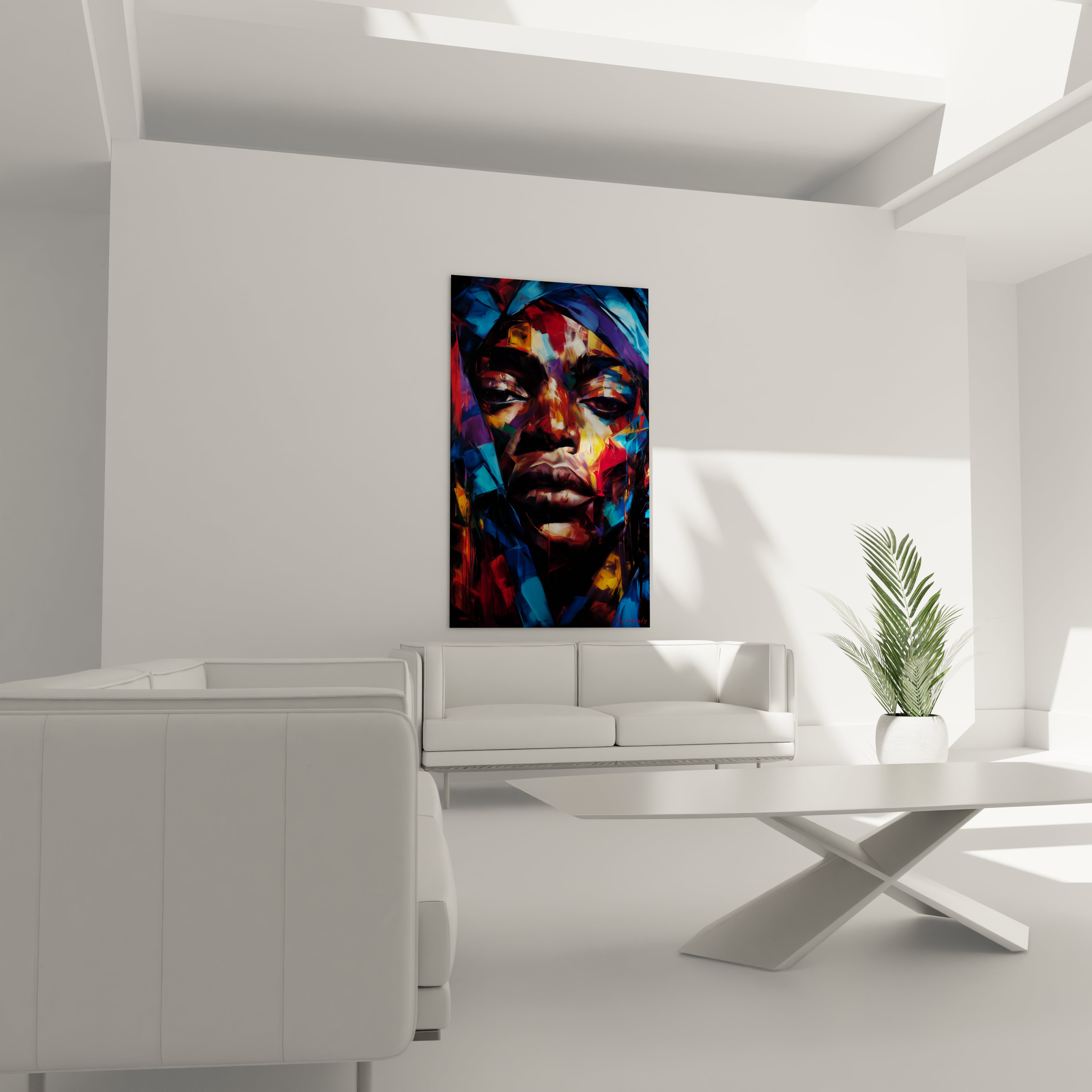 Tableau mural portrait africain moderne de Walensky avec des couleurs vibrantes pour décoration intérieure