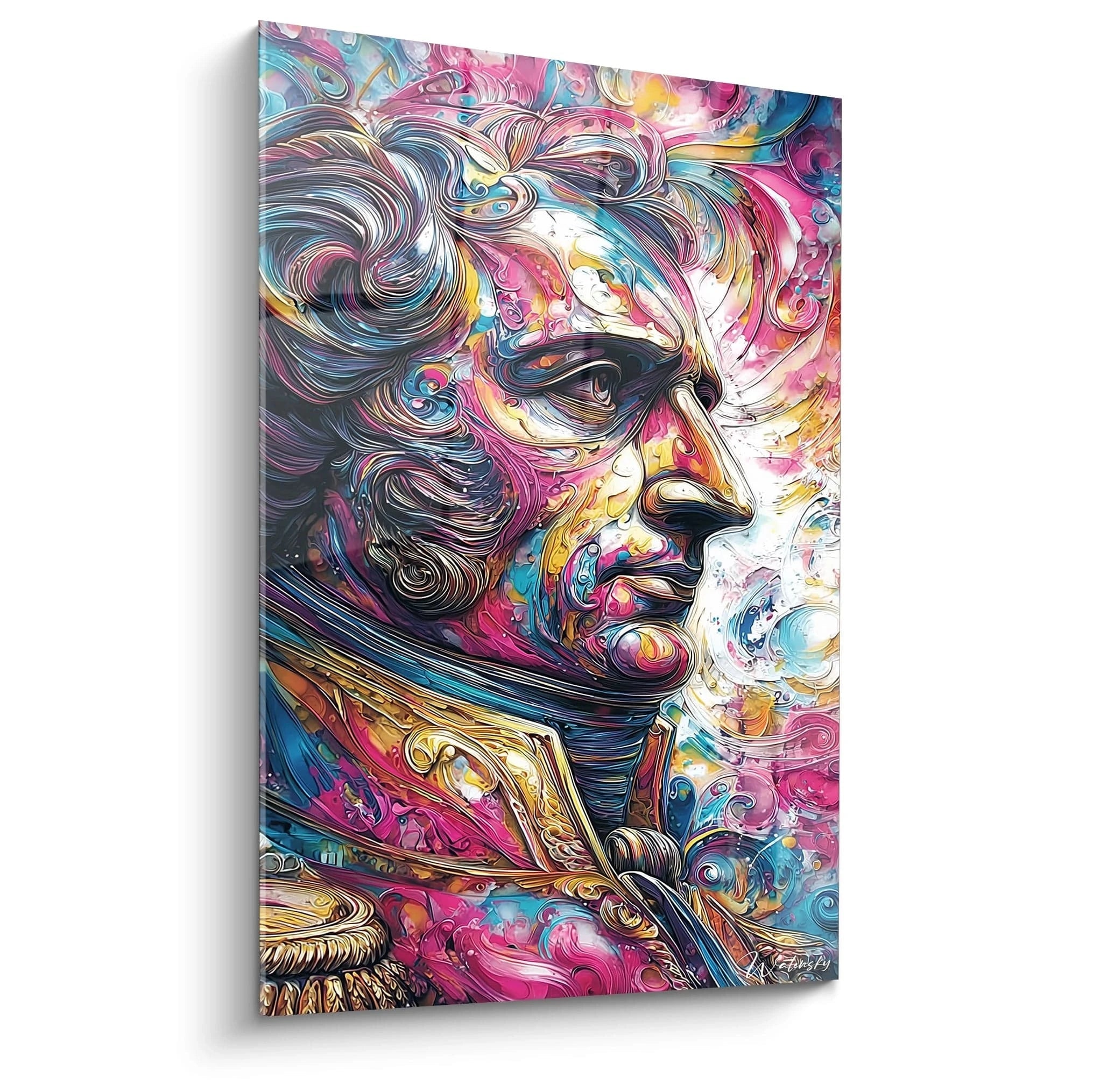 Tableau mural Walensky tableau portrait Louis XVI coloré en profil style abstrait moderne avec détails baroques