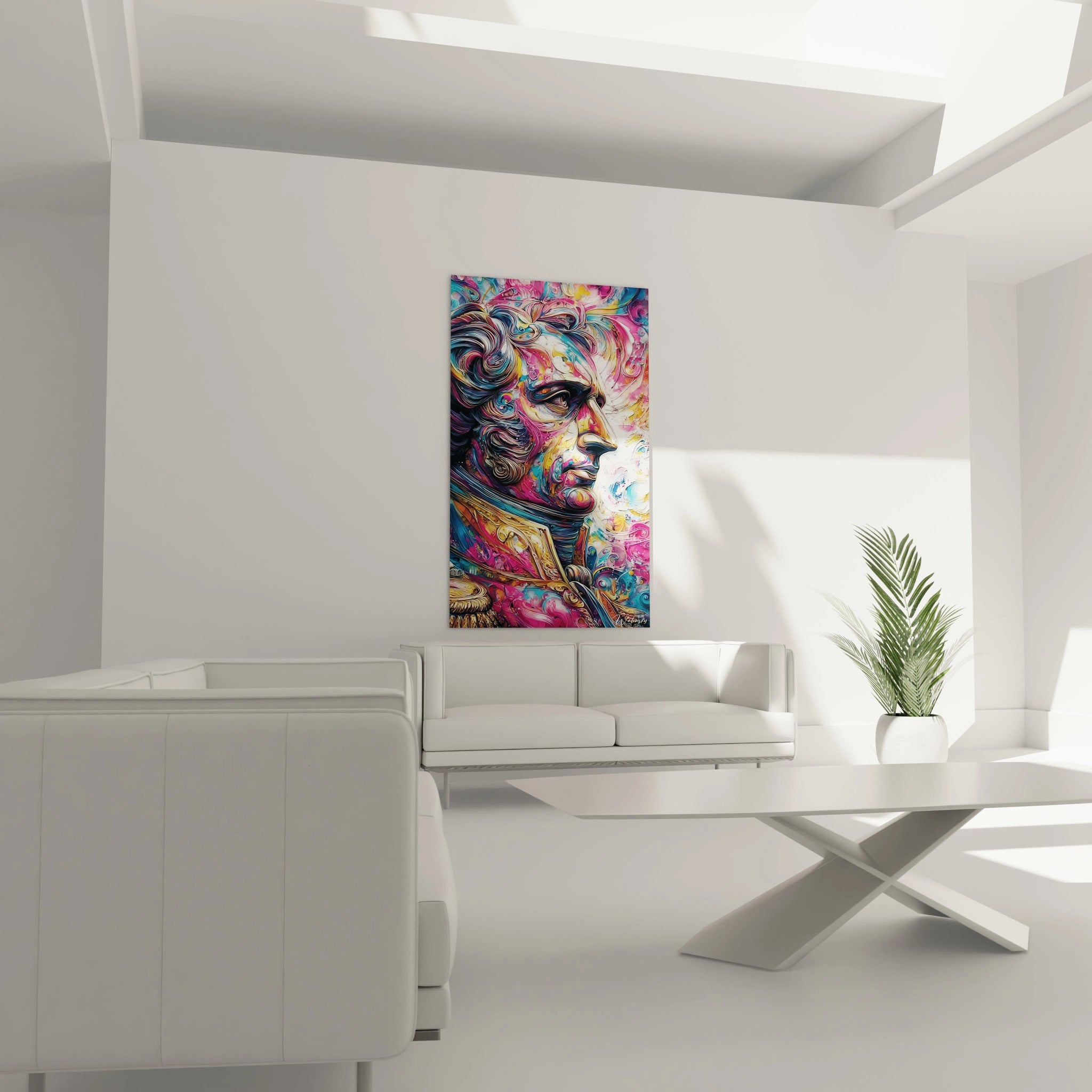 Tableau mural Walensky colore et moderne montrant un tableau portrait Louis XVI stylise parfait pour salon contemporain