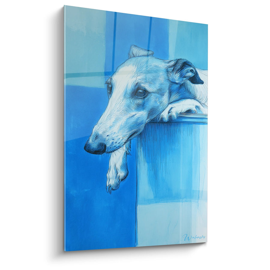 Borzoi-Hund mit melancholischem Blick in Blautönen - Hundeserenität - Borzoi Edition