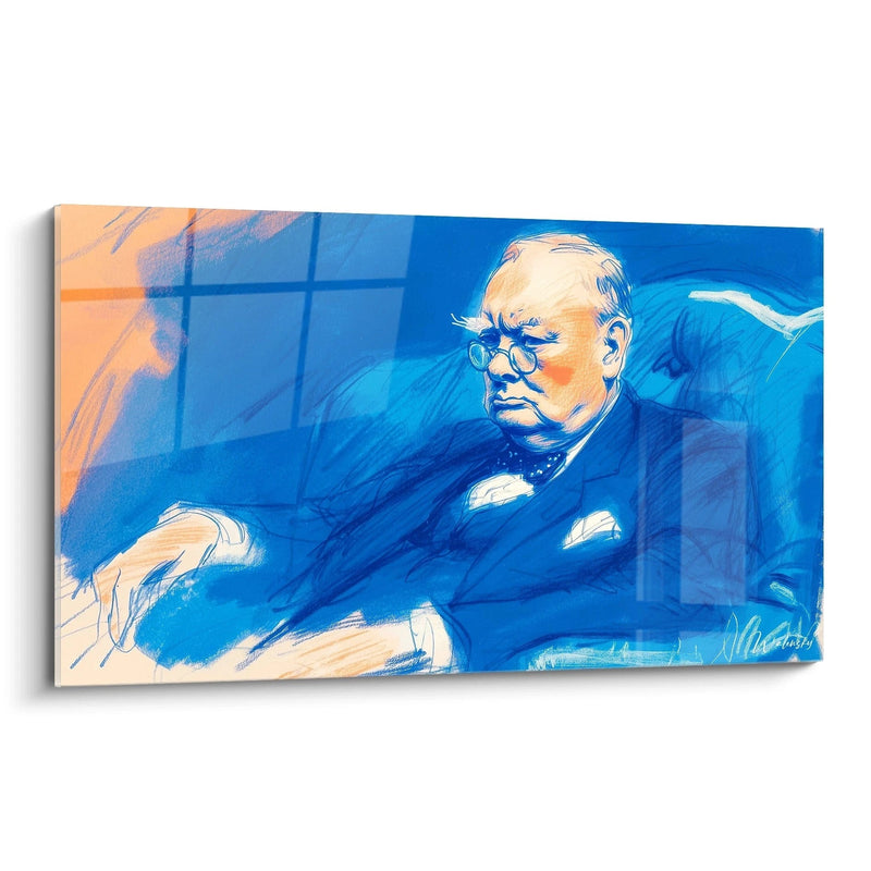 Deep Blue Portrait Painting - Winston Churchill Edition