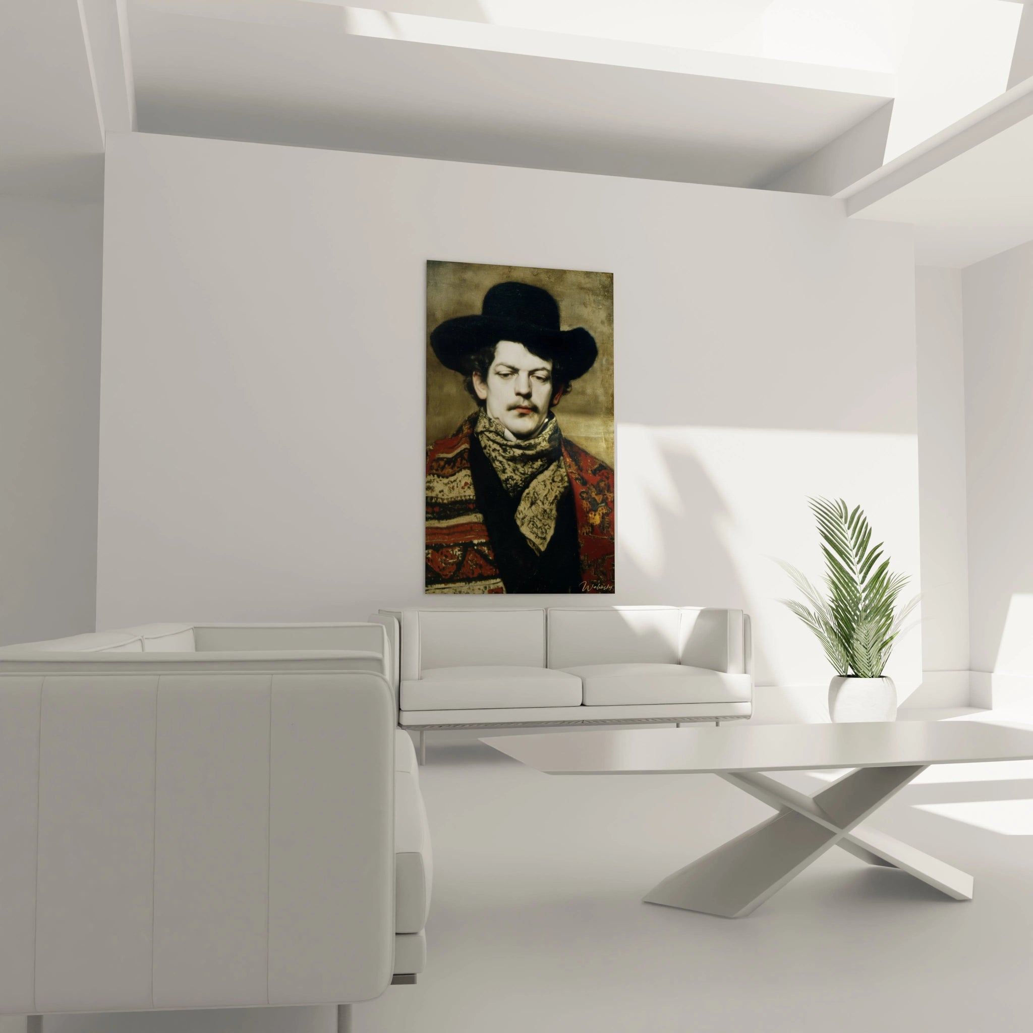 Tableau mural Walensky tableau portrait bourgeois romantique orne dore et bleu representant visage baroque pour decoration salon
