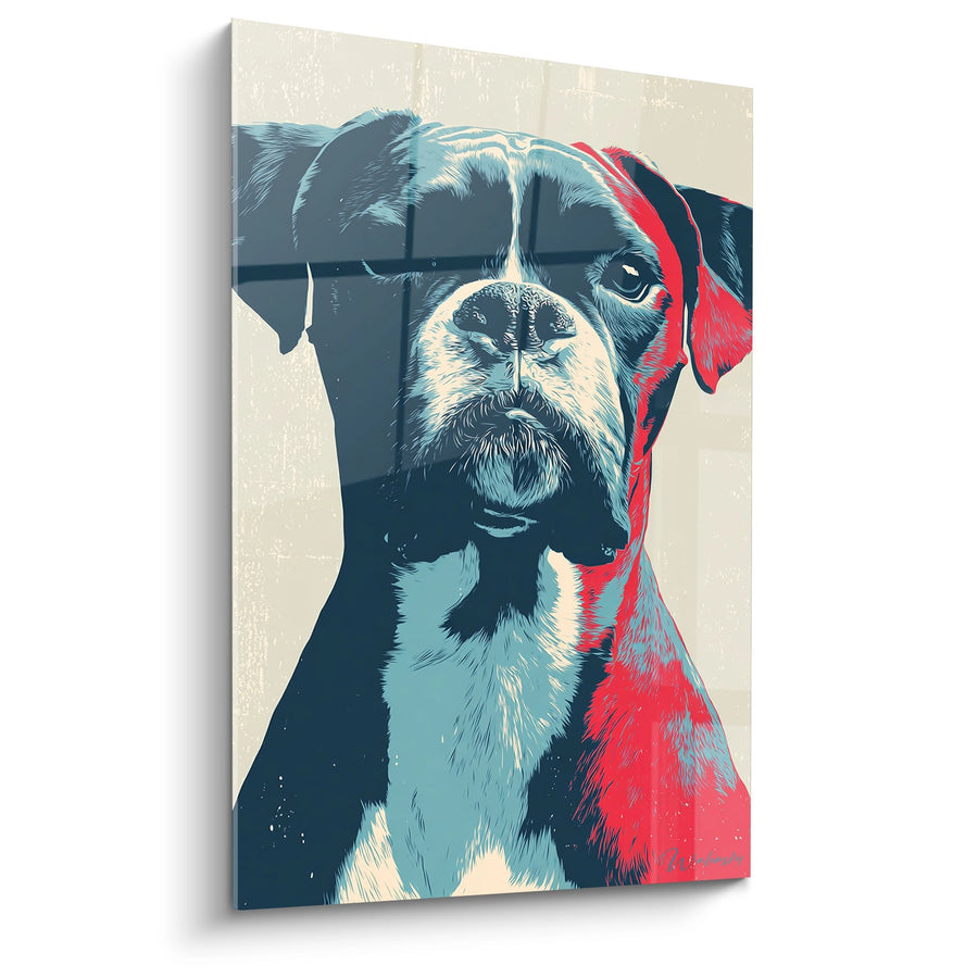 Tableau Portrait de Chien Style Rétro Tricolore - Art Canin Moderne - Edition Boxer