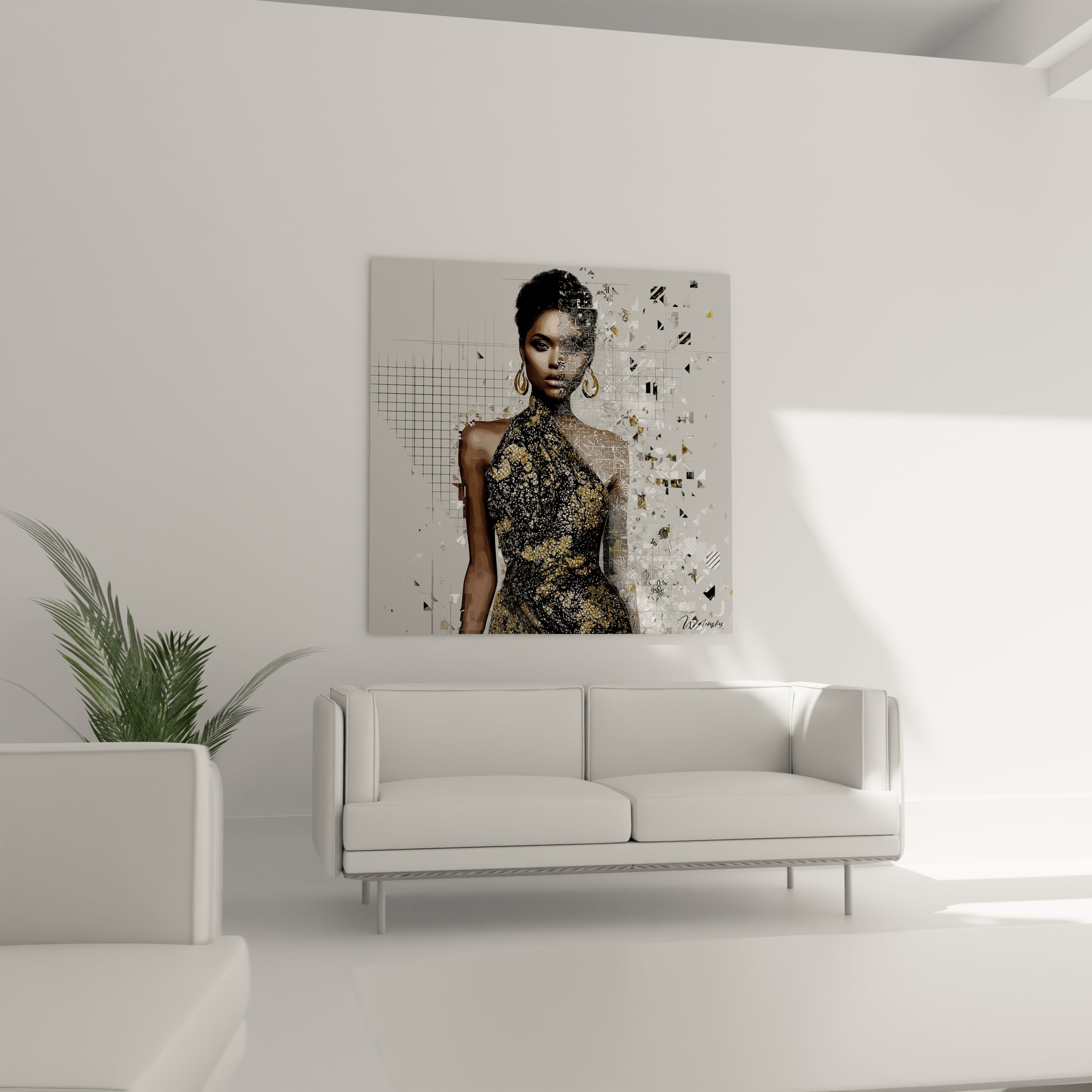 Tableau mural portrait chic haut de gamme représentant une femme élégante sur un fond artistique