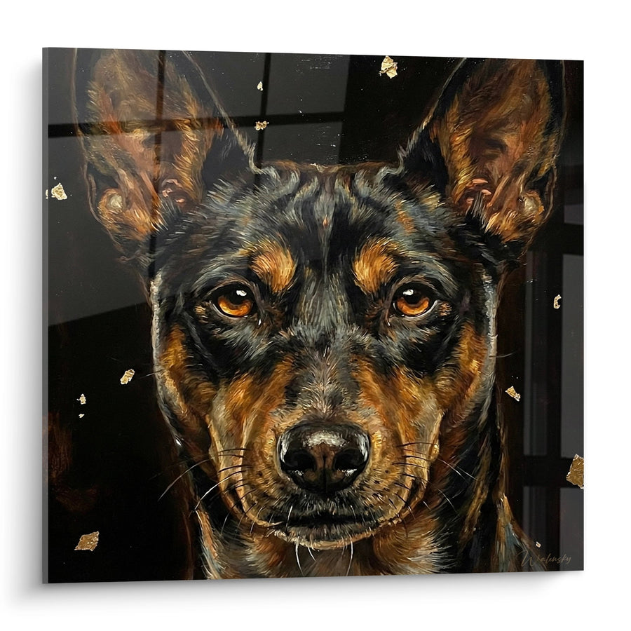 Tableau Chien aux Yeux Ambrés sur Fond Noir - Portrait Saisissant - Edition Basenji