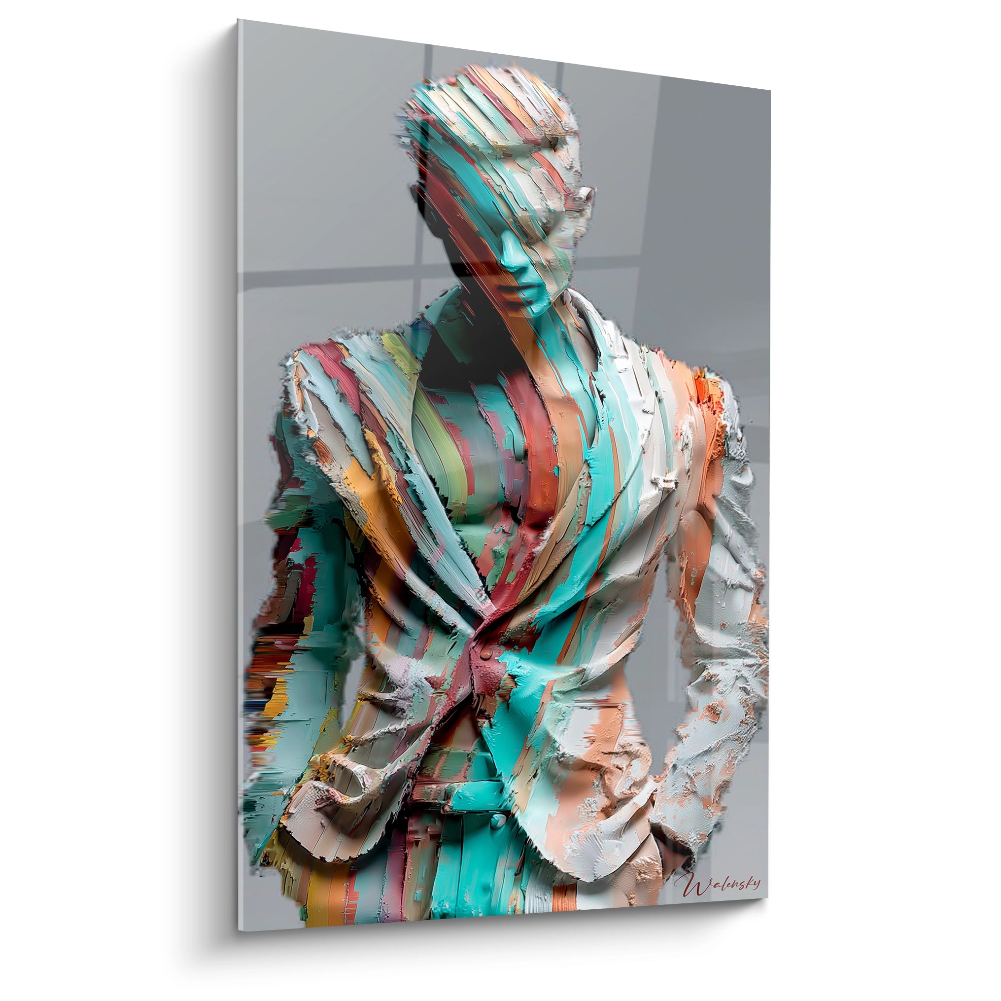 Tableau mural portrait contemporain homme de Walensky avec des couleurs vibrantes et un design abstrait
