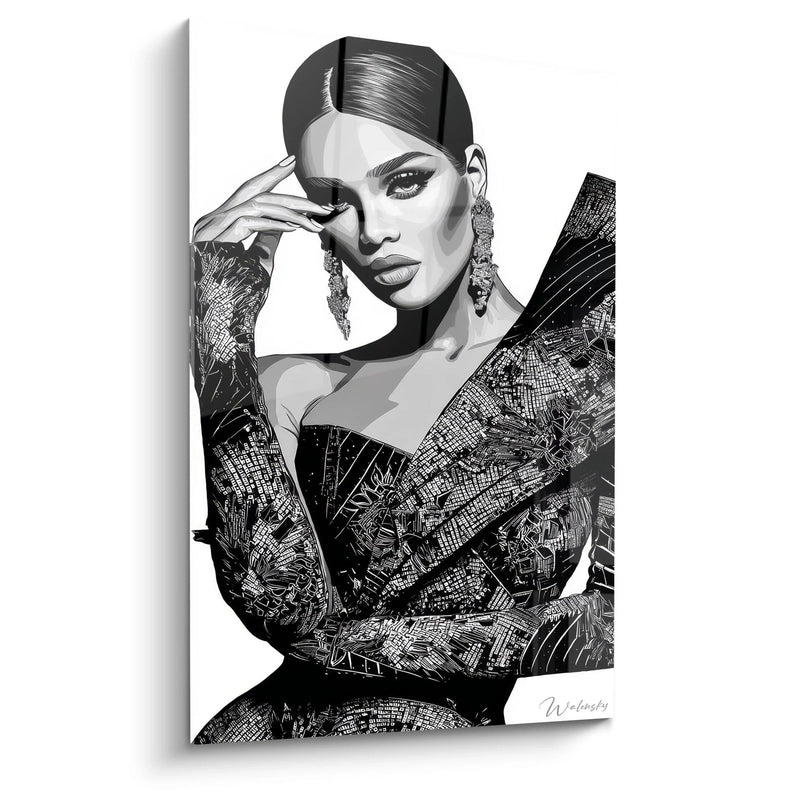 Couture Portrait Painting - Monochrome and Glamour - fashion illustration edition