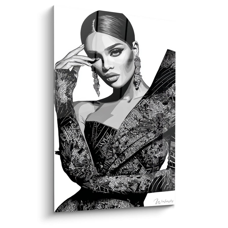 Portret Schilderkunst Haute Couture - Monochroom en Glamoureus - mode-illustratie editie