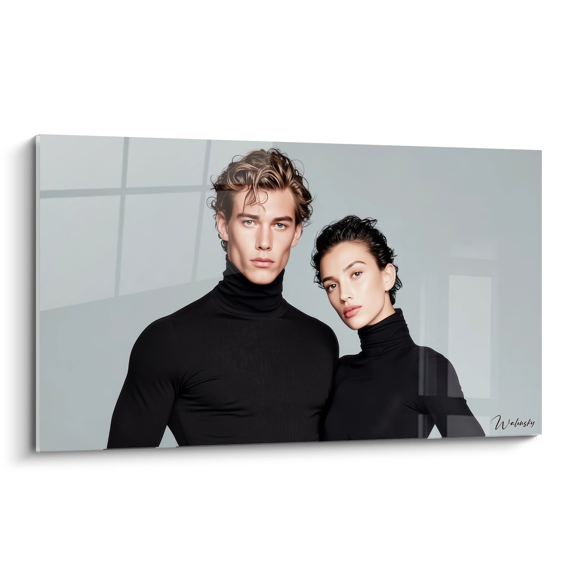 Tableau mural portrait duo haut de gamme de modèles en noir sur fond lumineux