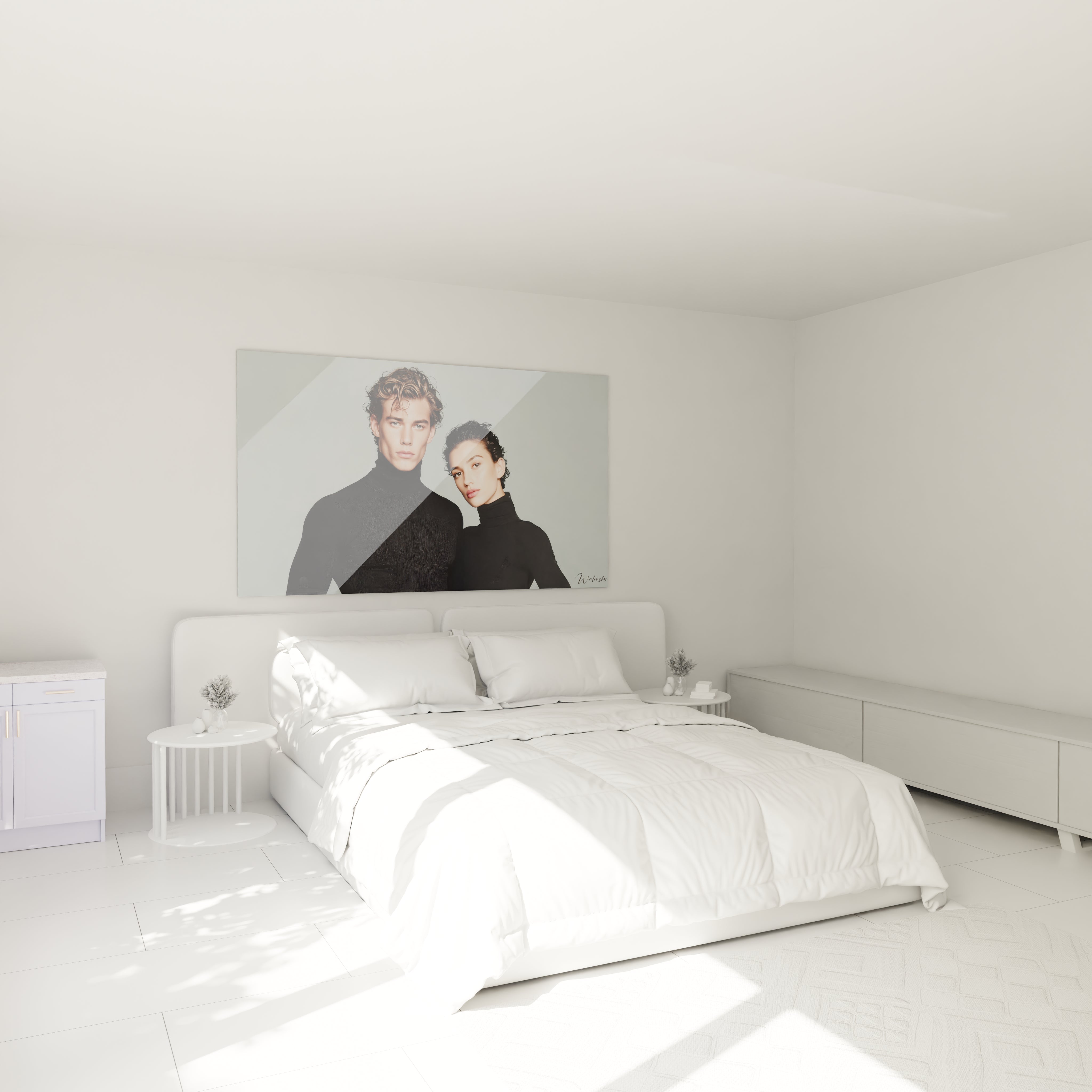 Tableau mural portrait duo haut de gamme dans une chambre moderne et lumineuse