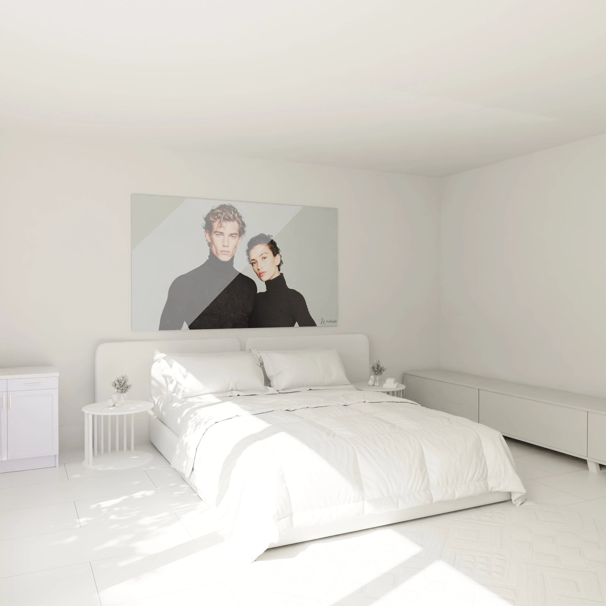 Tableau mural portrait duo haut de gamme dans une chambre moderne et lumineuse