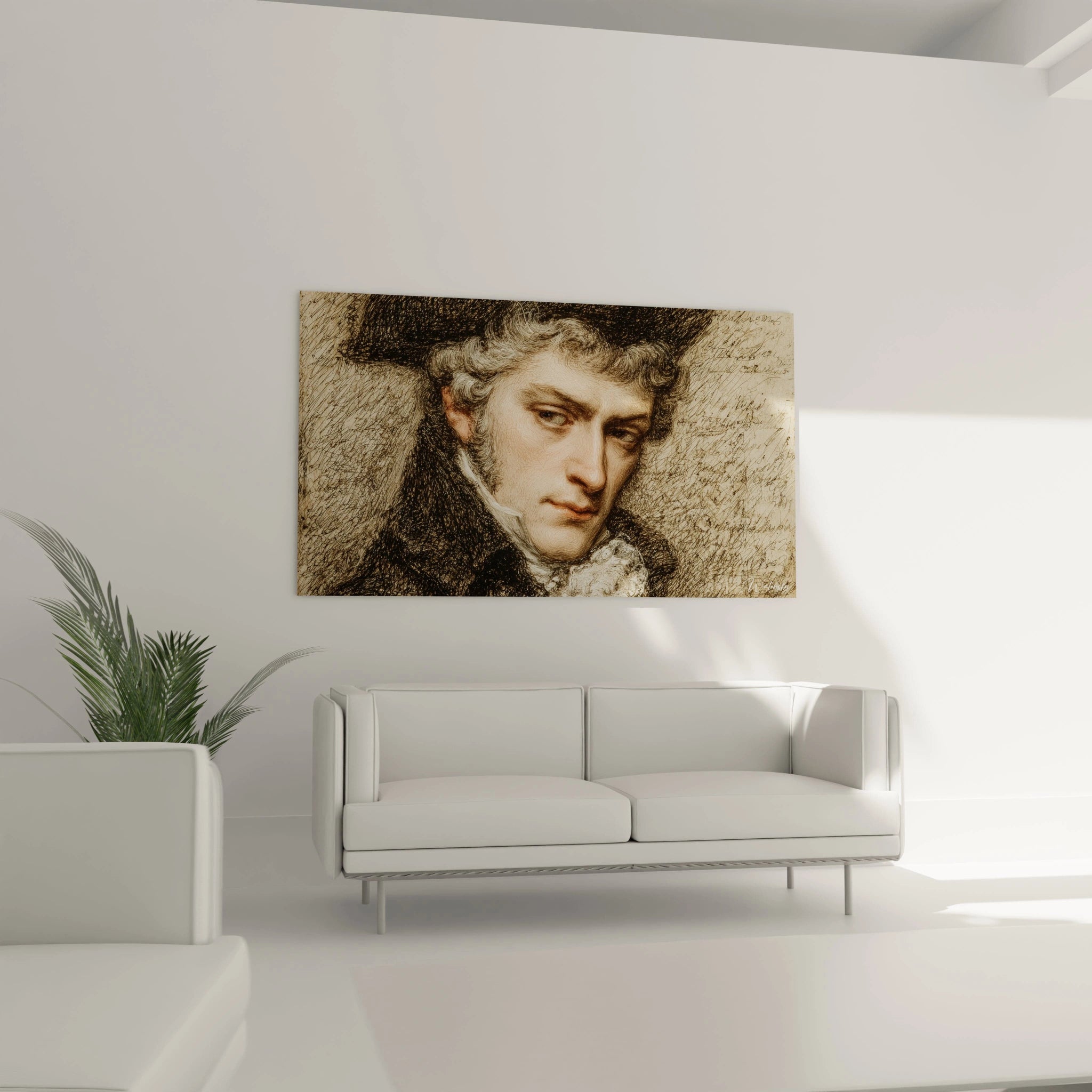 tableau portrait Louis XVI Walensky sur toile murale, portrait classique du XVIIIe siècle accroché au dessus d un canapé moderne