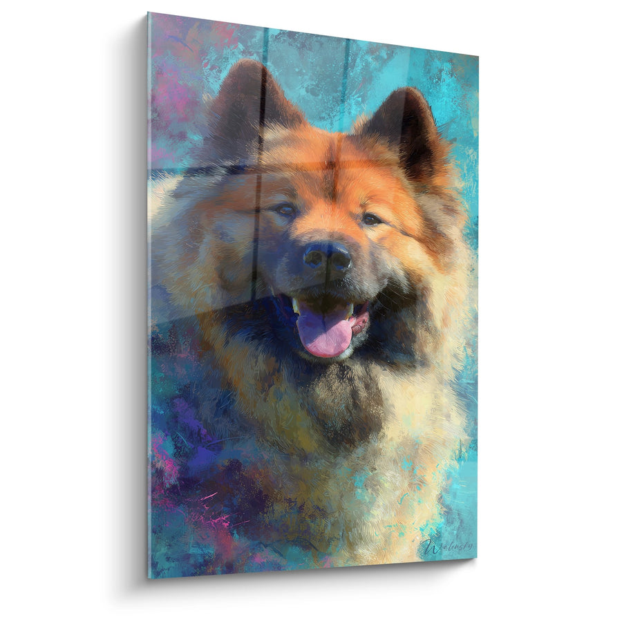 Tableau Chien aux Tons Turquoise et Orange - Portrait Expressif - Edition Eurasier