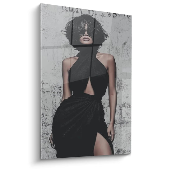Chic female portrait painting by Walensky featuring an elegant woman in black and white