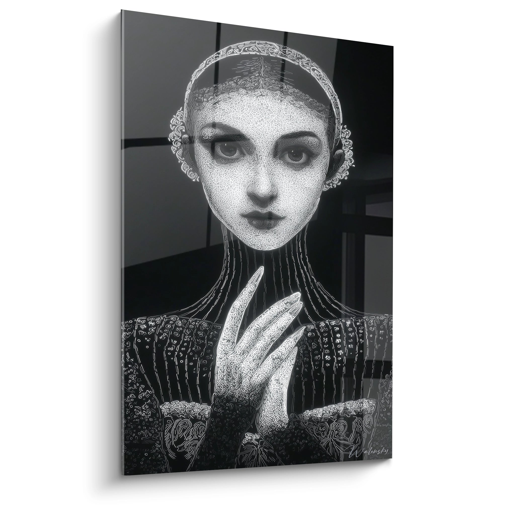 Tableau mural portrait féminin noir et blanc de Walensky avec des détails artistiques raffinés