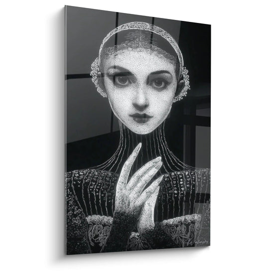 Quadro murale ritratto femminile in bianco e nero di Walensky con dettagli artistici raffinati