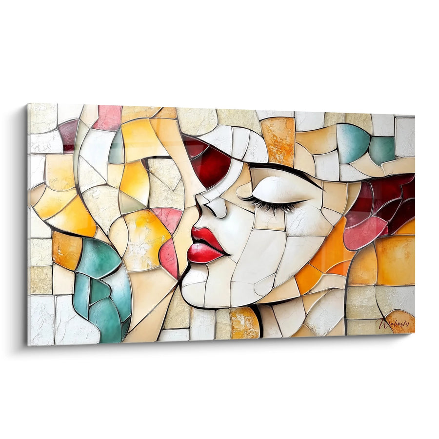Tableau visage féminin fragmenté - Portrait Mosaïque - édition vitraux