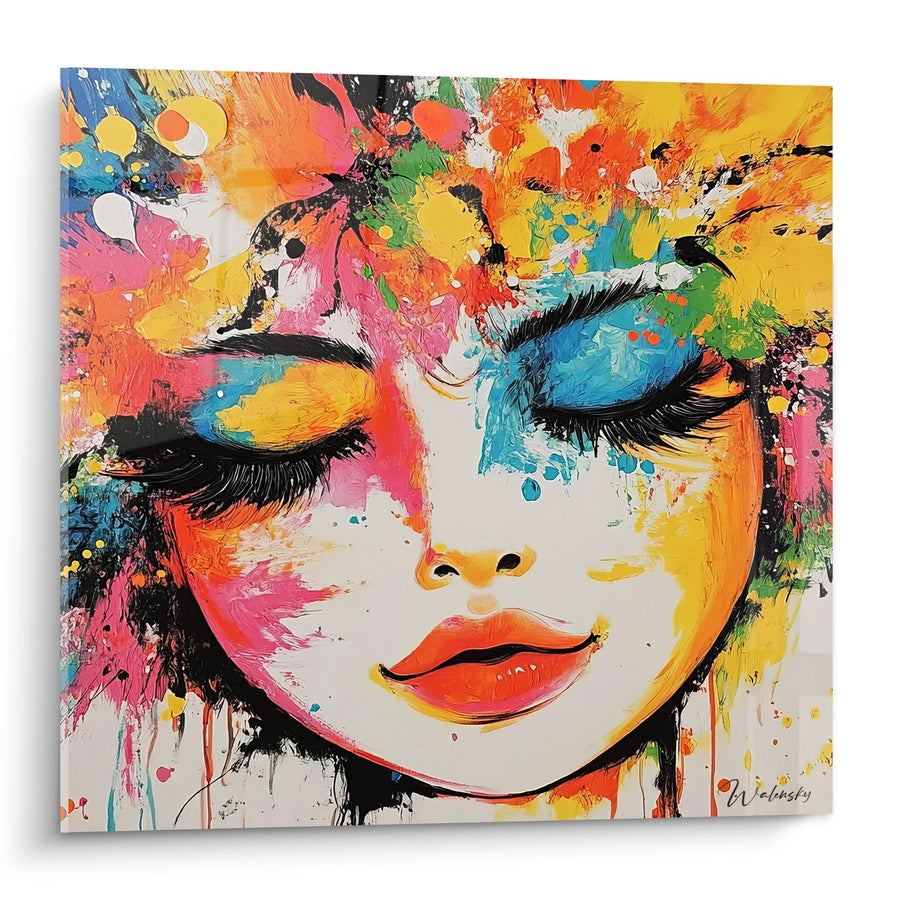 Tableau visage féminin coloré - Portrait expressif aux couleurs vives - édition abstrait coloré