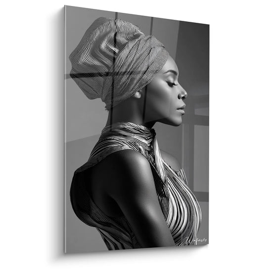 Gemälde Afrikanische Frau Turban - Porträt Eleganz - Edition Charaktere in Schwarz und Weiß