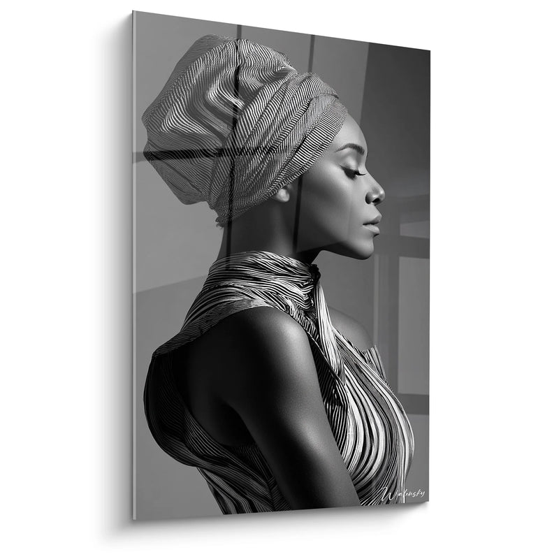 African Woman Turban Painting - Elegant Portrait - Black and White Characters Edition