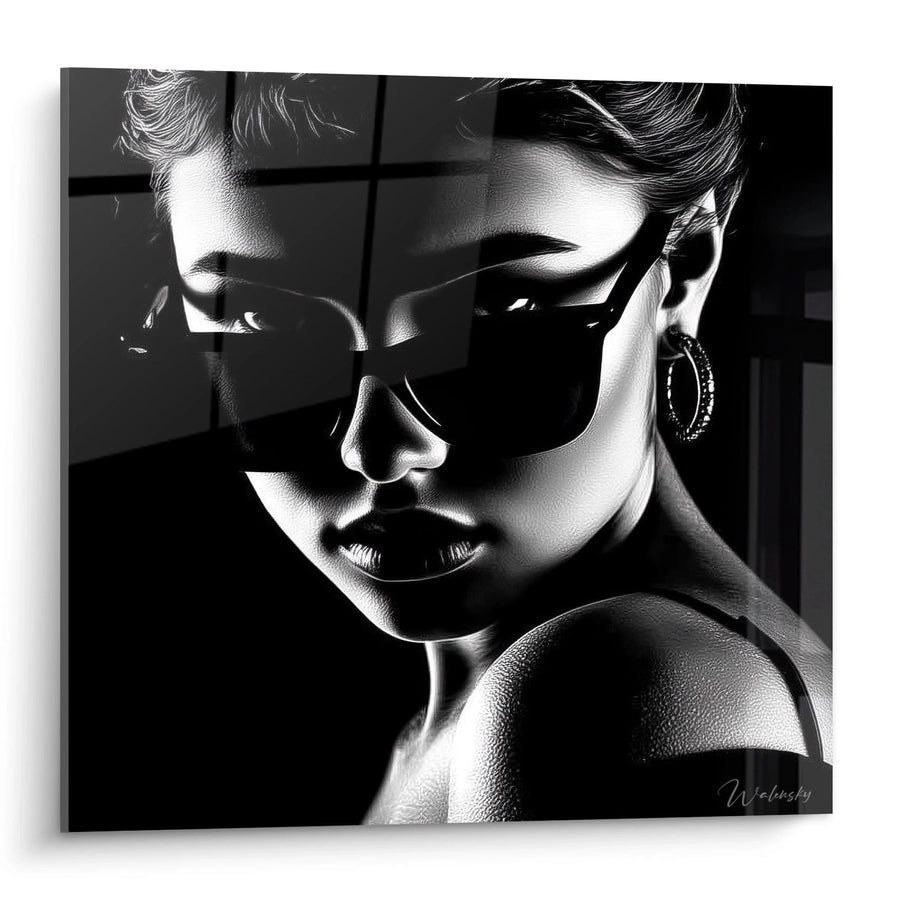 Schilderij Portret Vrouw - Boeiende Uitstraling - zwart-wit mode-editie