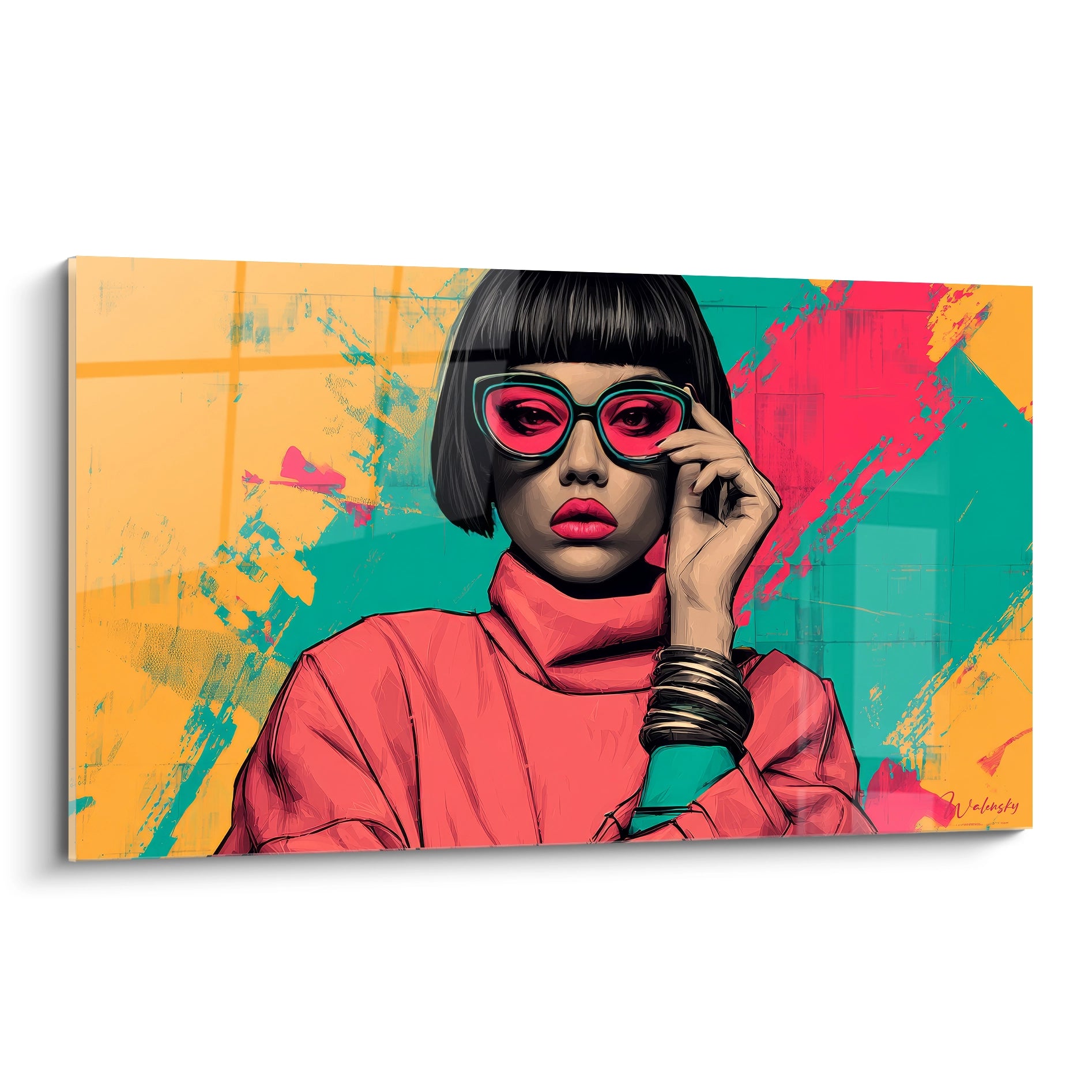 Tableau mural portrait femme art déco avec des couleurs vives et un style moderne